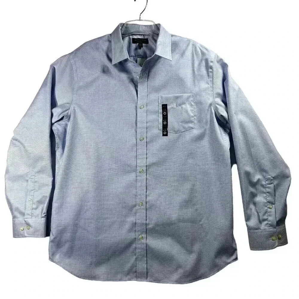 Banana Republic Men's XXL Basic Blue SlimFit Untucked NonIron Grid Pattern Shirt
